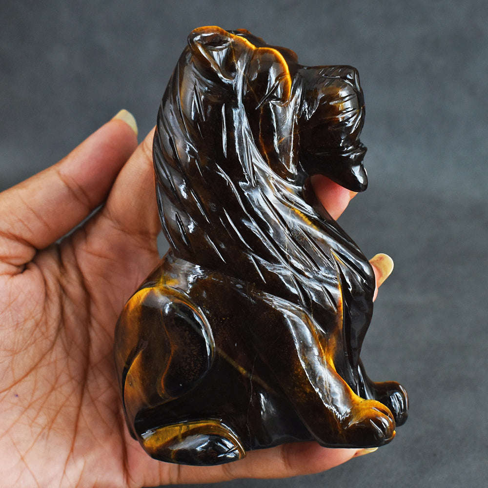 gemsmore:Craftsmen 1942.00  Carats Genuine  Golden Tiger Eye Hand Carved Crystal Gemstone Carving Lion