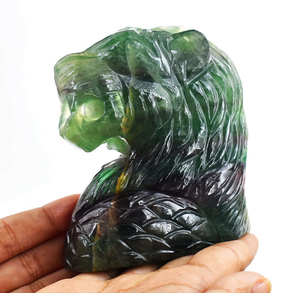 gemsmore:Craftsmen  2746.00  Carats Genuine  Multicolor Fluorite Hand Carved Crystal Gemstone Carving Lion Face