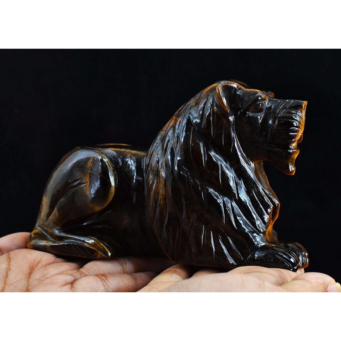 gemsmore:Craftsmen 2928.00  Carats Genuine  Golden Tiger Eye Hand Carved Crystal Gemstone Carving Lion