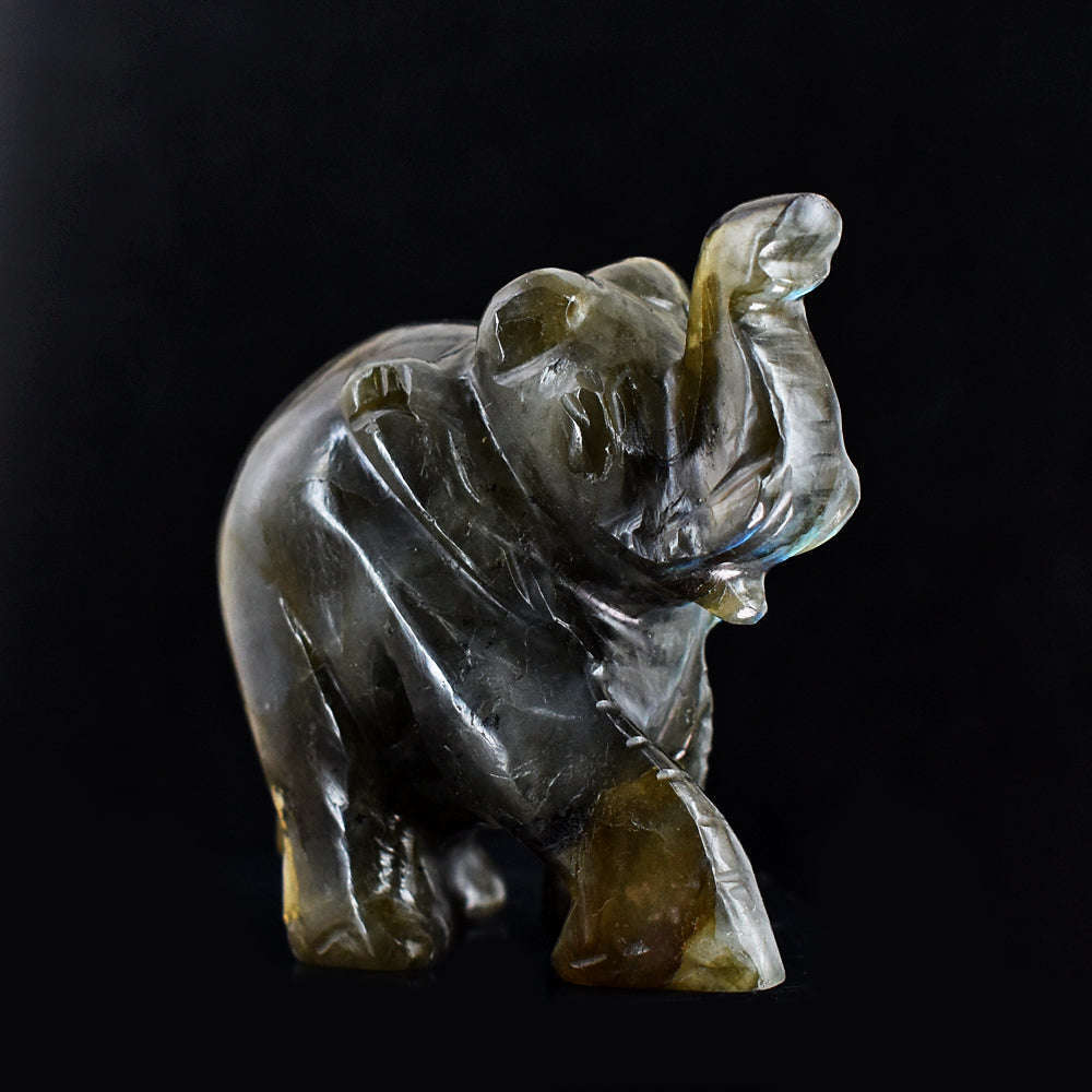 gemsmore:Craftsmen Golden & Blue Flash Labradorite  Hand Carved Genuine Crystal Gemstone  Elephant Carving