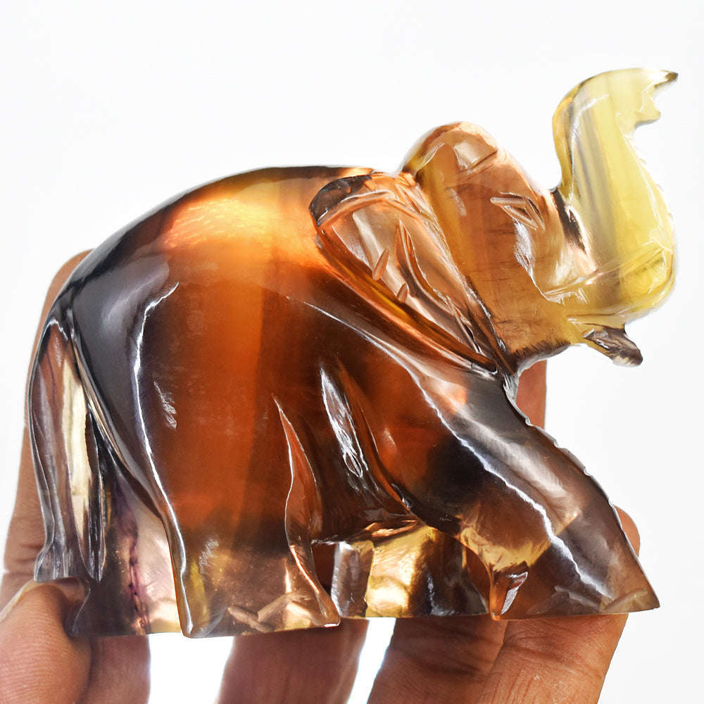 gemsmore:Craftsmen Multicolor Fluorite Hand Carved Genuine Crystal Gemstone Carving Elephant