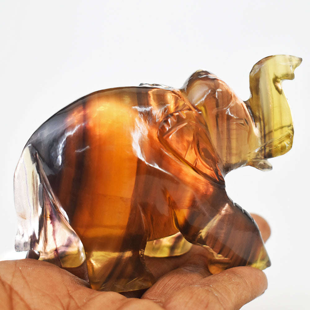 gemsmore:Craftsmen Multicolor Fluorite Hand Carved Genuine Crystal Gemstone Carving Elephant