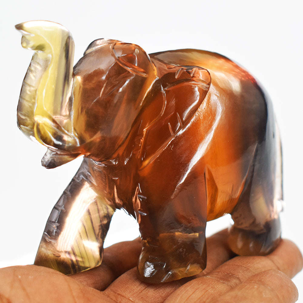 gemsmore:Craftsmen Multicolor Fluorite Hand Carved Genuine Crystal Gemstone Carving Elephant