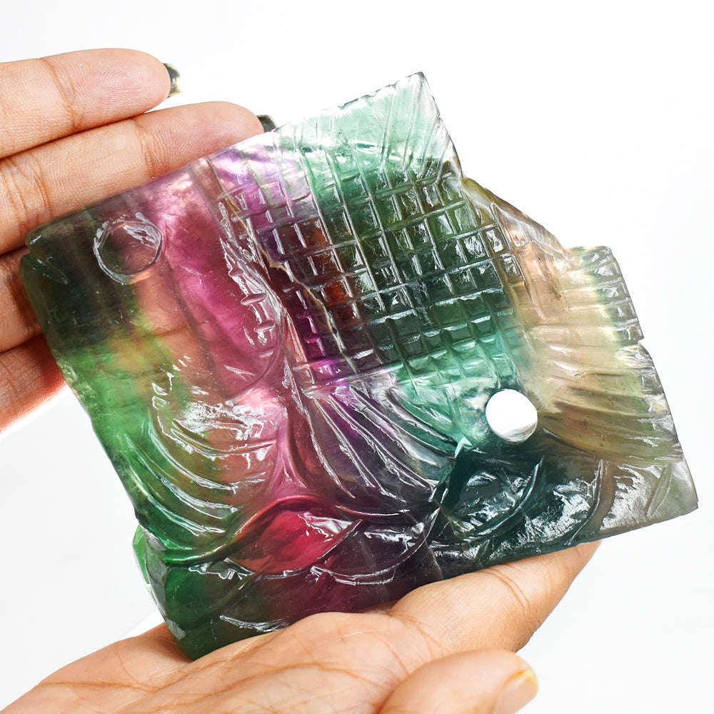 gemsmore:Craftsmen Multicolor Fluorite Hand Carved Genuine Crystal Gemstone Carving Fish