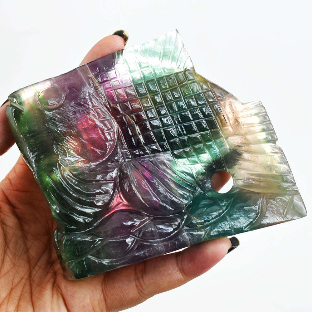 gemsmore:Craftsmen Multicolor Fluorite Hand Carved Genuine Crystal Gemstone Carving Fish