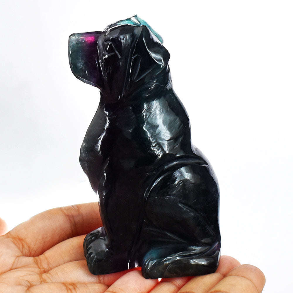 gemsmore:Exclusive  1096.00  Cts  Genuine  Multicolor Fluorite Hand Carved Gemstone Carving Dog