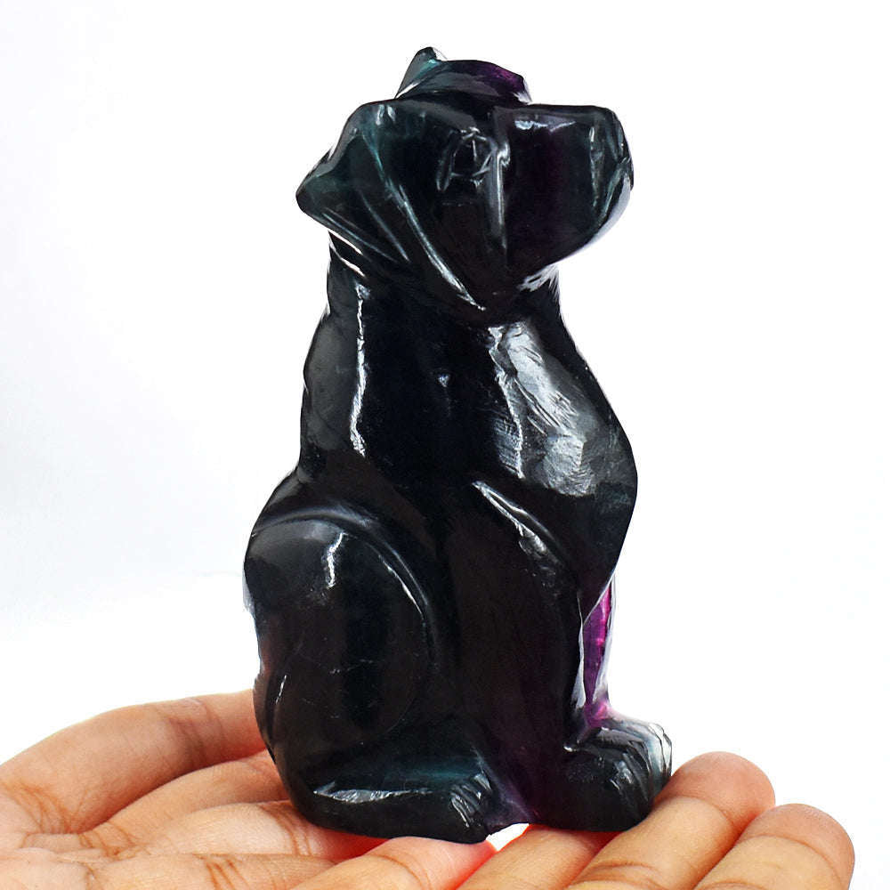 gemsmore:Exclusive  1096.00  Cts  Genuine  Multicolor Fluorite Hand Carved Gemstone Carving Dog