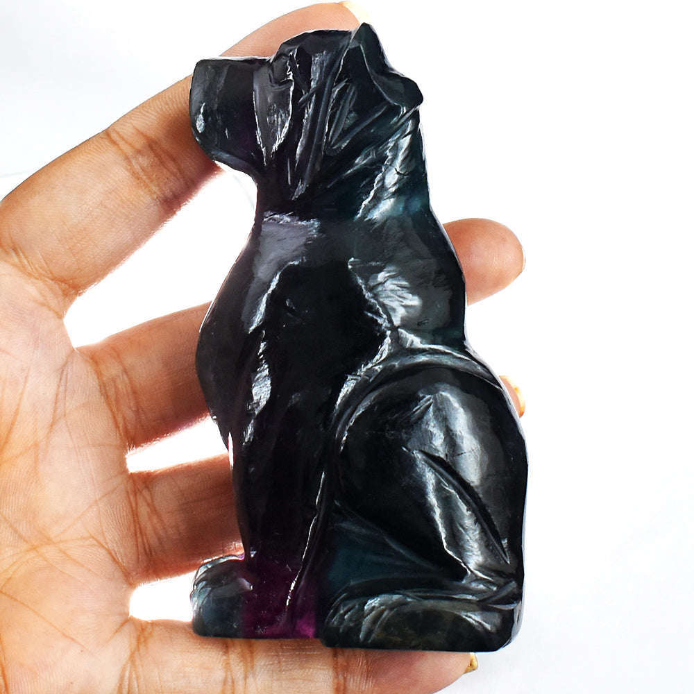 gemsmore:Exclusive  1096.00  Cts  Genuine  Multicolor Fluorite Hand Carved Gemstone Carving Dog