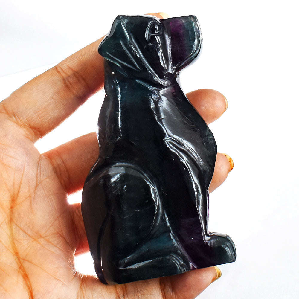 gemsmore:Exclusive  1096.00  Cts  Genuine  Multicolor Fluorite Hand Carved Gemstone Carving Dog