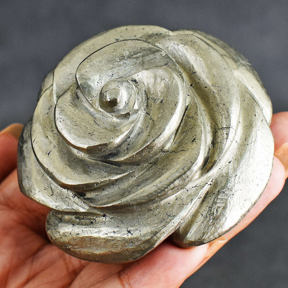 gemsmore:Exclusive 1364.00 Carats   Genuine Pyrite  Hand  Carved  Rose  Flower  Gemstone  Carving