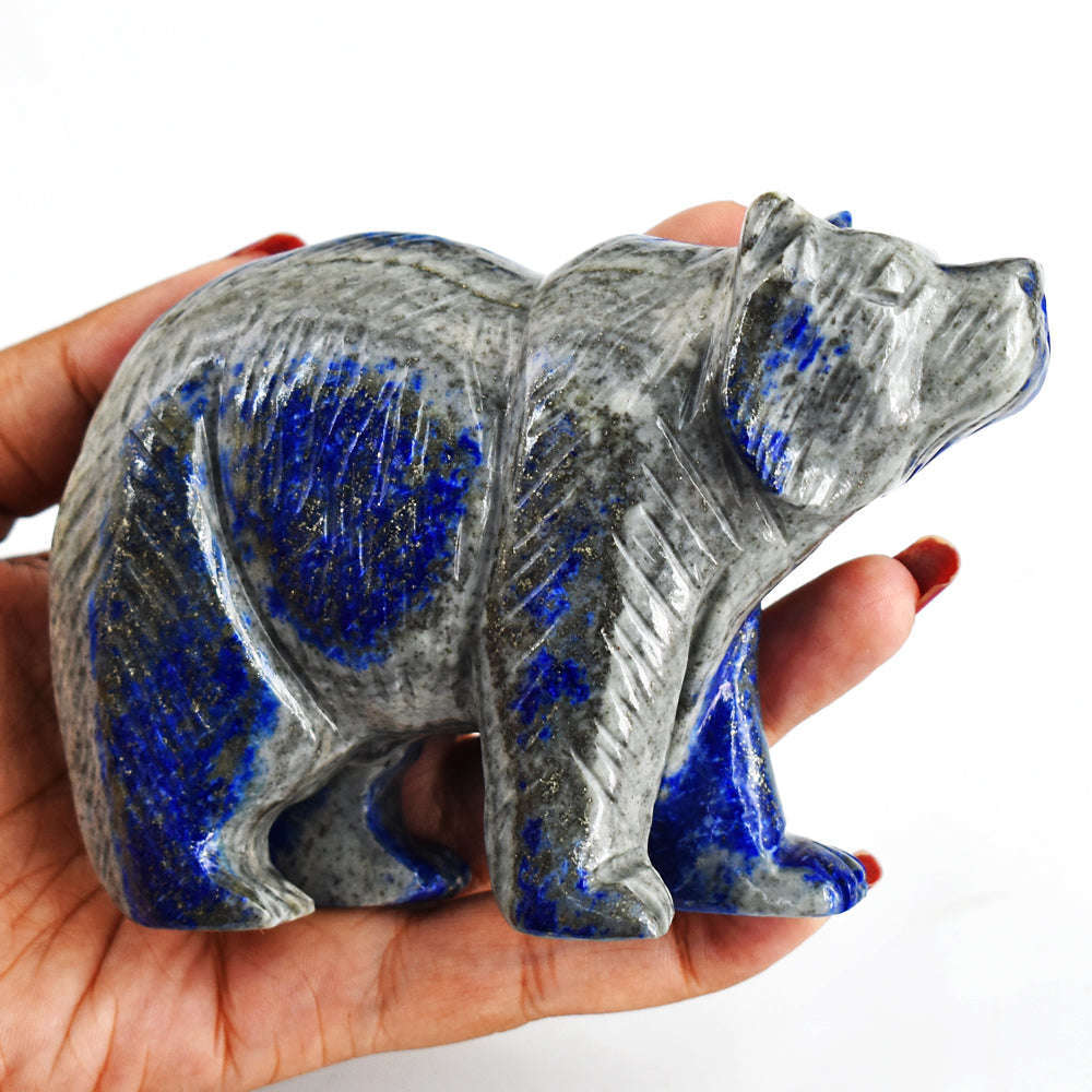 gemsmore:Exclusive  2020.00   Cts Genuine Blue Lapis Lazuli  Hand  Carved  Bear  Gemstone  Carving