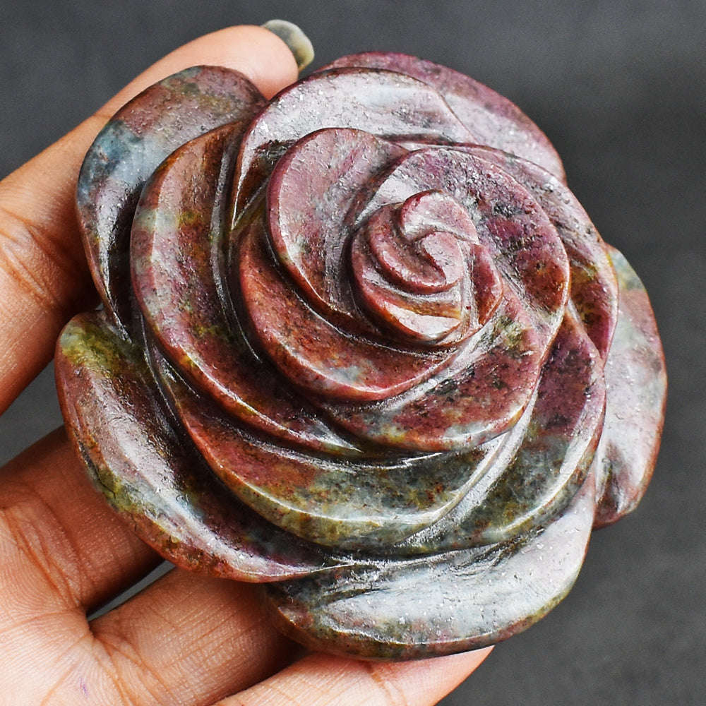 gemsmore:Exclusive  864.00 Cts  Ruby  In  Kyanite  Genuine  Hand Carved Genuine Carving Rose