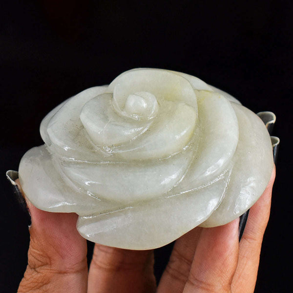 gemsmore:Exclusive Aventurine  Hand  Carved  529.00 Carats  Rose Flower Carving Gemstone