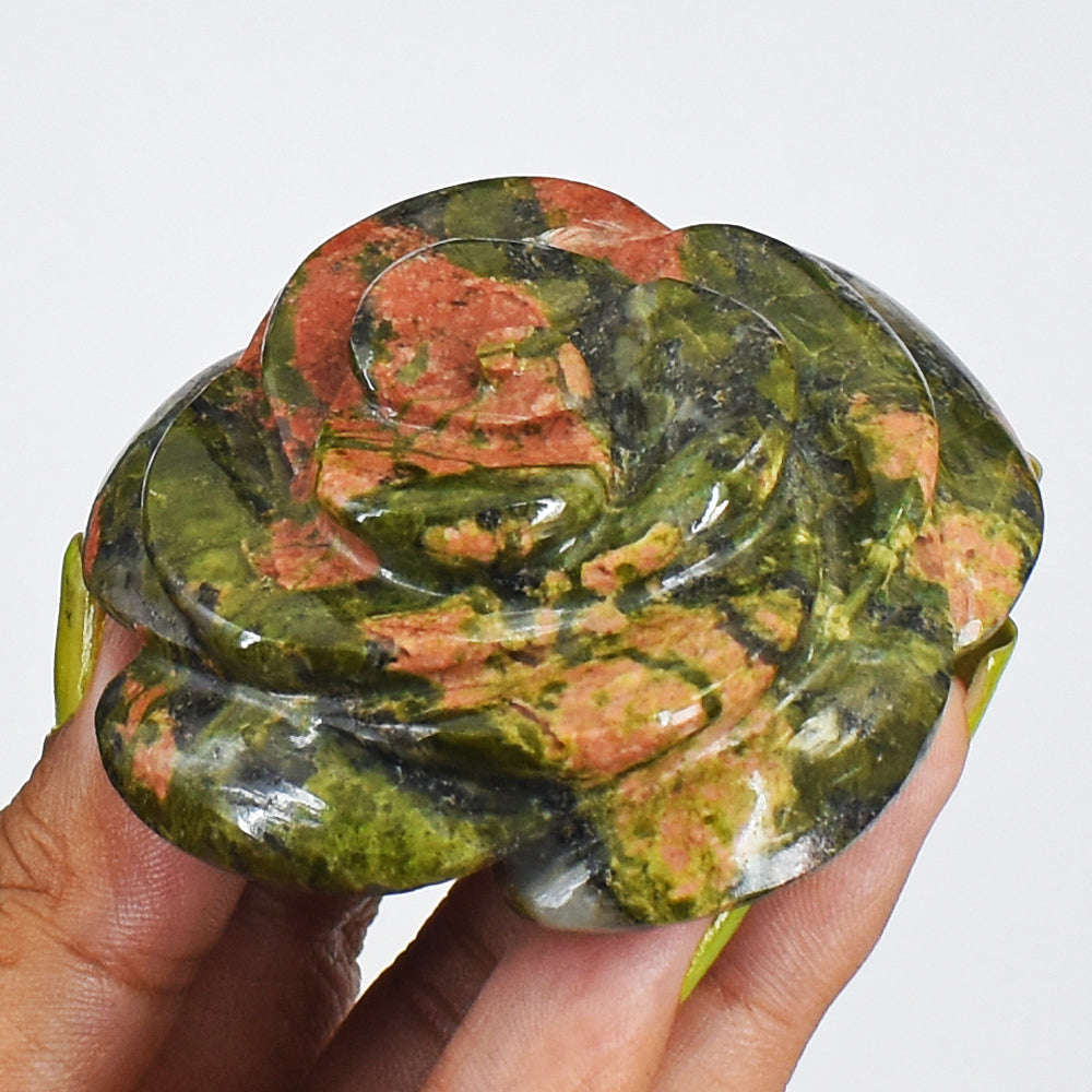 gemsmore:Exclusive  Blood  Green  Unakite  Hand  Carved  Rose Gemstone