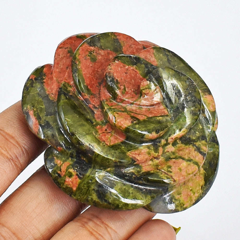 gemsmore:Exclusive  Blood  Green  Unakite  Hand  Carved  Rose Gemstone