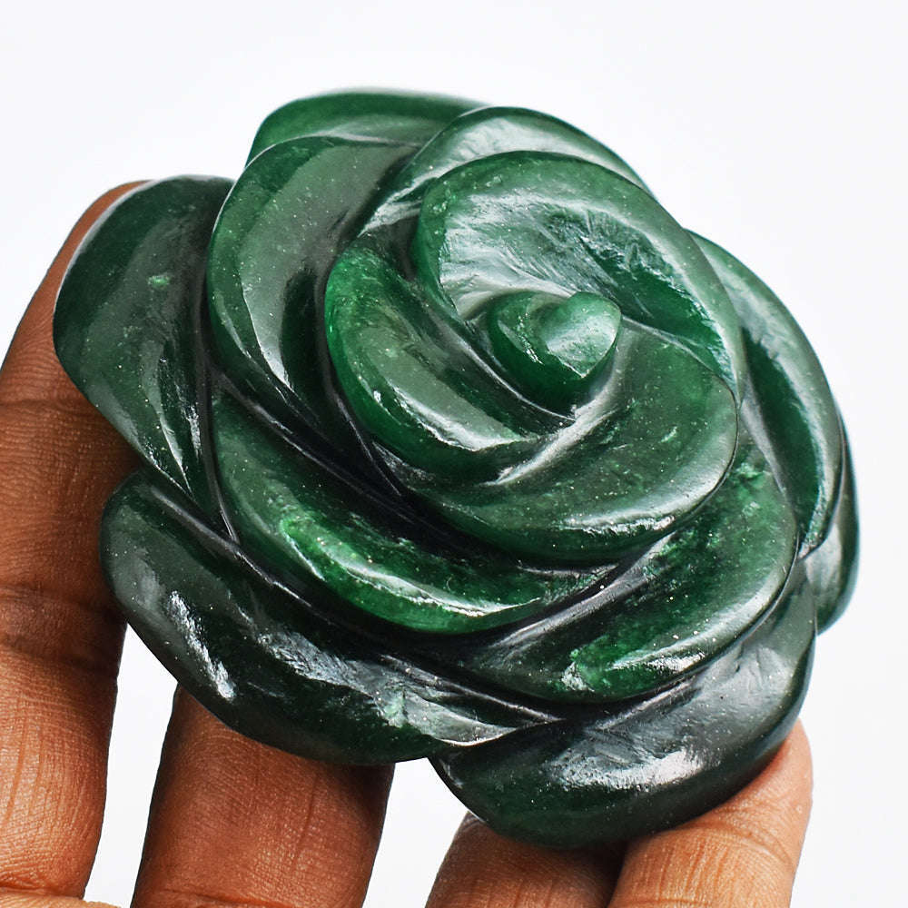 gemsmore:Exclusive Green Jade Hand Carved Genuine 703.00  Cts Carving Rose Flower Gemstone