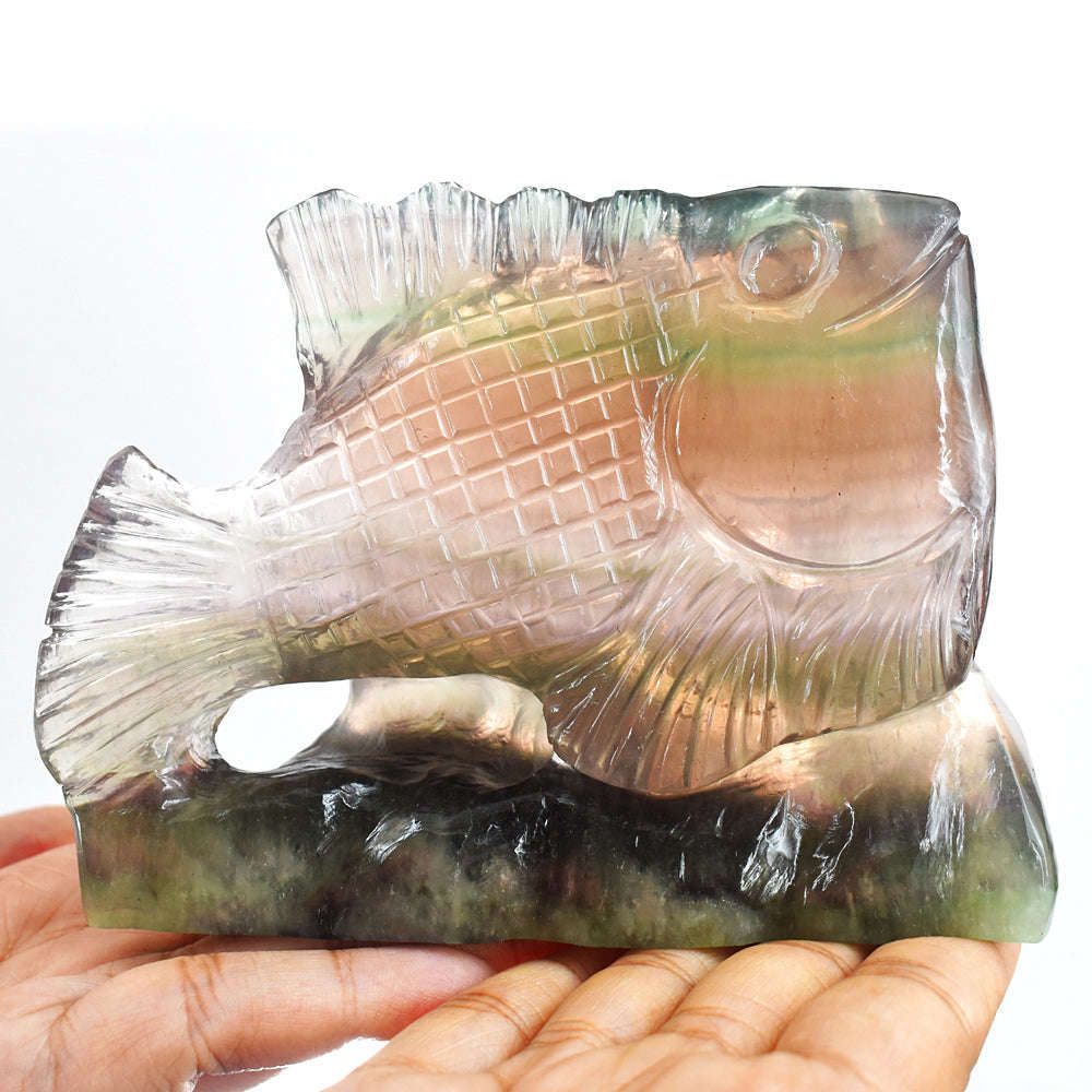 gemsmore:Exclusive Multicolor Fluorite Hand Carved Craftsmen Carved Fish Gemstone