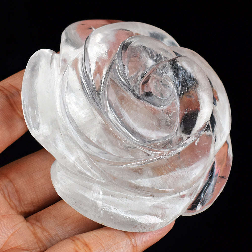 gemsmore:Exclusive White  Quartz  913.00 Cts Hand Carved Rose Flower Carving Gemstone