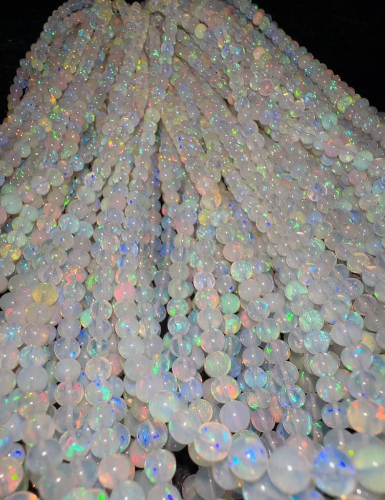 100% Genuine Top Flashy Natural Ethiopian Round Opals Beads Strand SALE