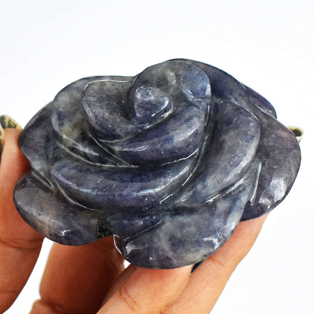 gemsmore:Genuine  473.00  Cts  Hand Carved Blue Iolite Flower  Rose  Gemstone  Carving