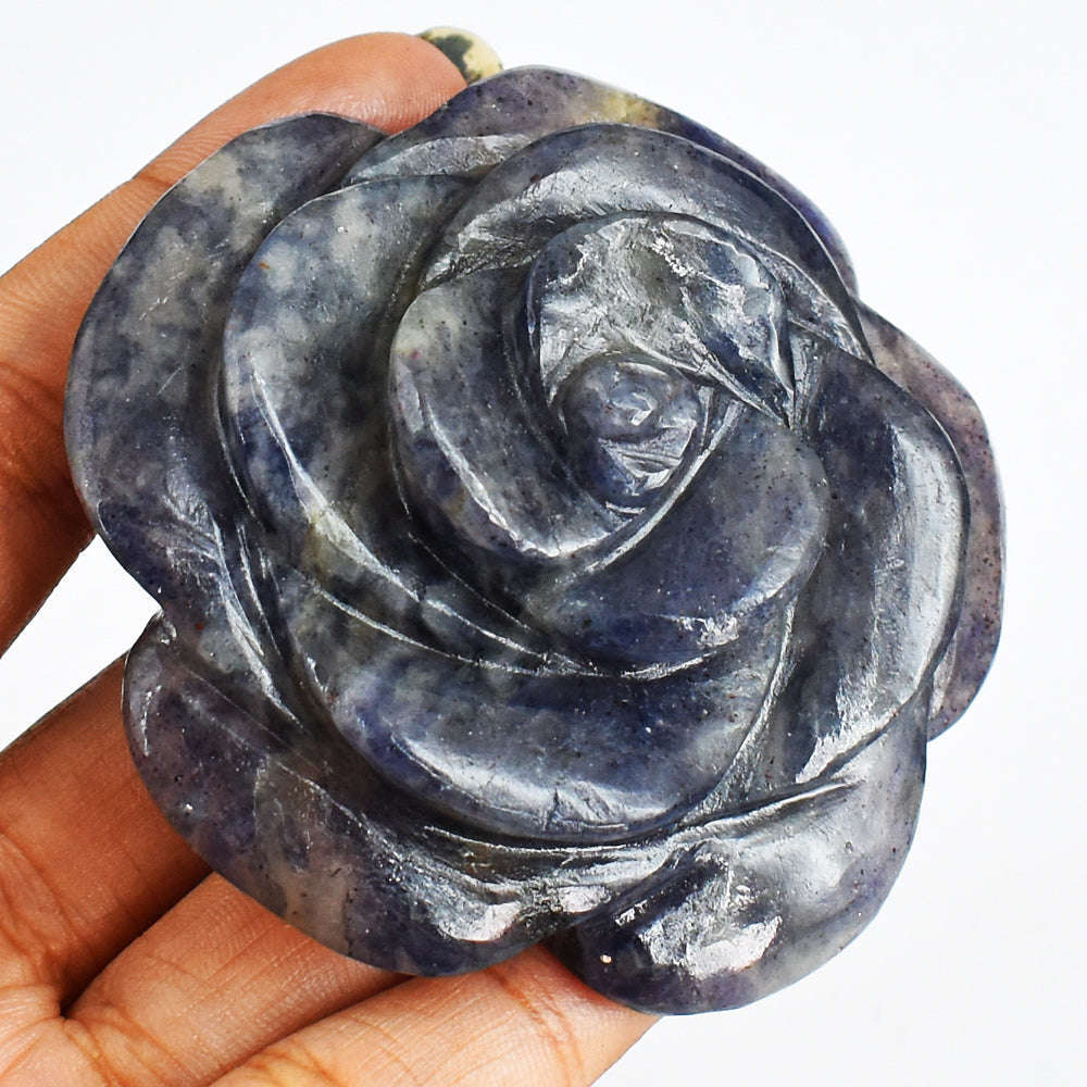 gemsmore:Genuine  473.00  Cts  Hand Carved Blue Iolite Flower  Rose  Gemstone  Carving