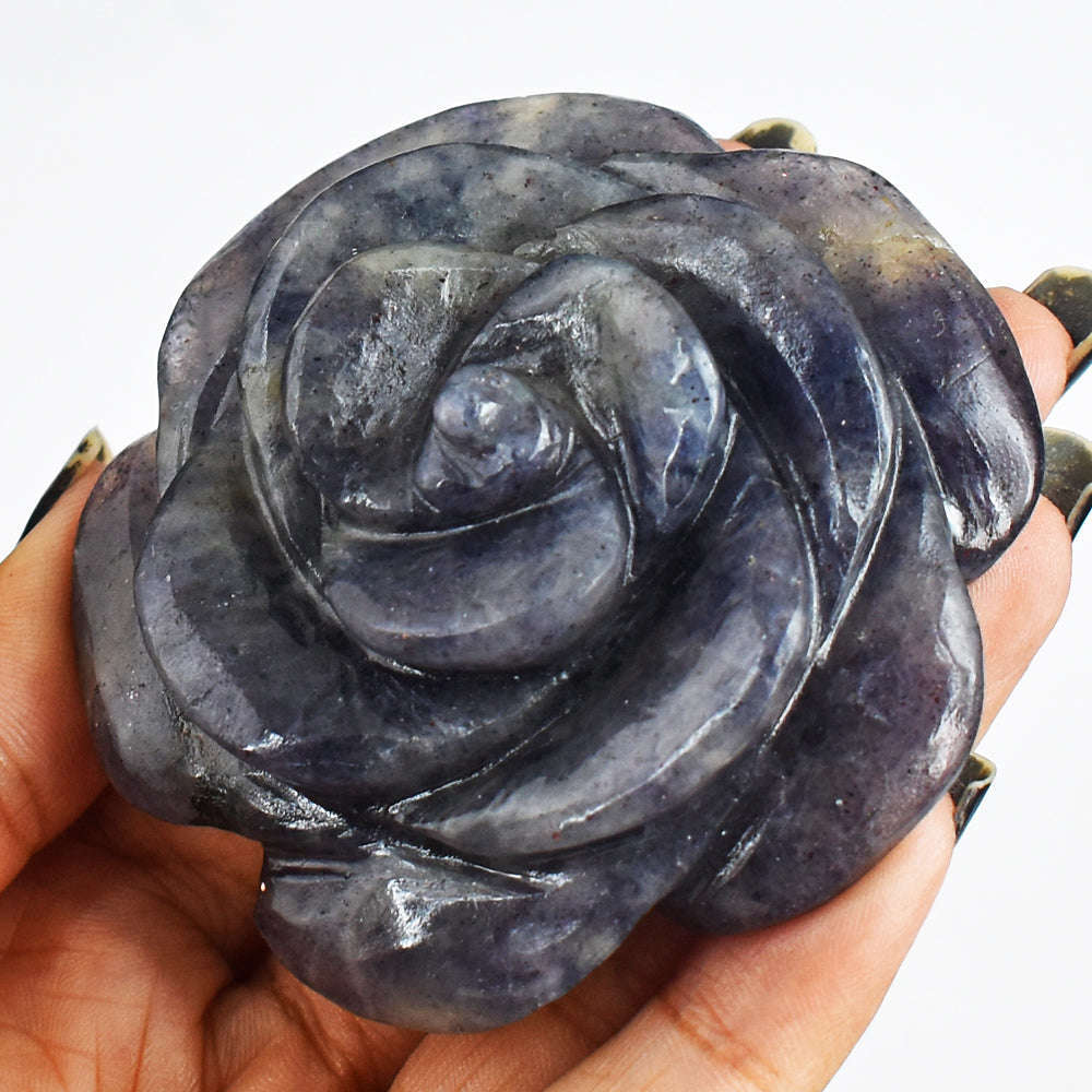 gemsmore:Genuine  473.00  Cts  Hand Carved Blue Iolite Flower  Rose  Gemstone  Carving