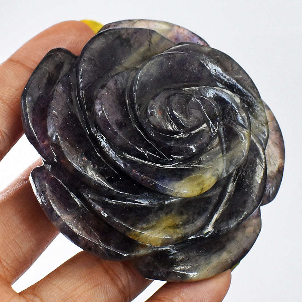 gemsmore:Genuine 589.00  Cts  Hand Carved Blue Iolite Flower  Rose Gemstone