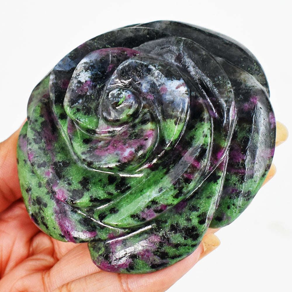 gemsmore:Genuine  792.00 Carats   Natural  Ruby Zoisite  Hand Carved  Rose  Gemstone