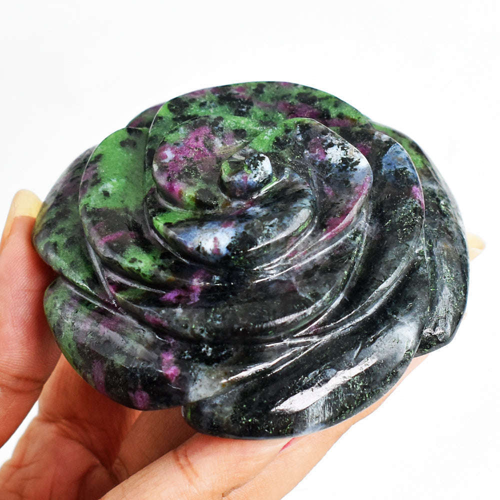 gemsmore:Genuine  792.00 Carats   Natural  Ruby Zoisite  Hand Carved  Rose  Gemstone