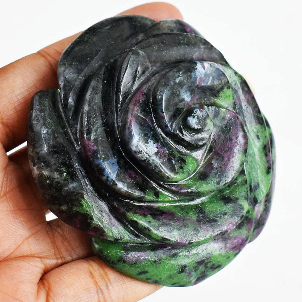 gemsmore:Genuine  792.00 Carats   Natural  Ruby Zoisite  Hand Carved  Rose  Gemstone