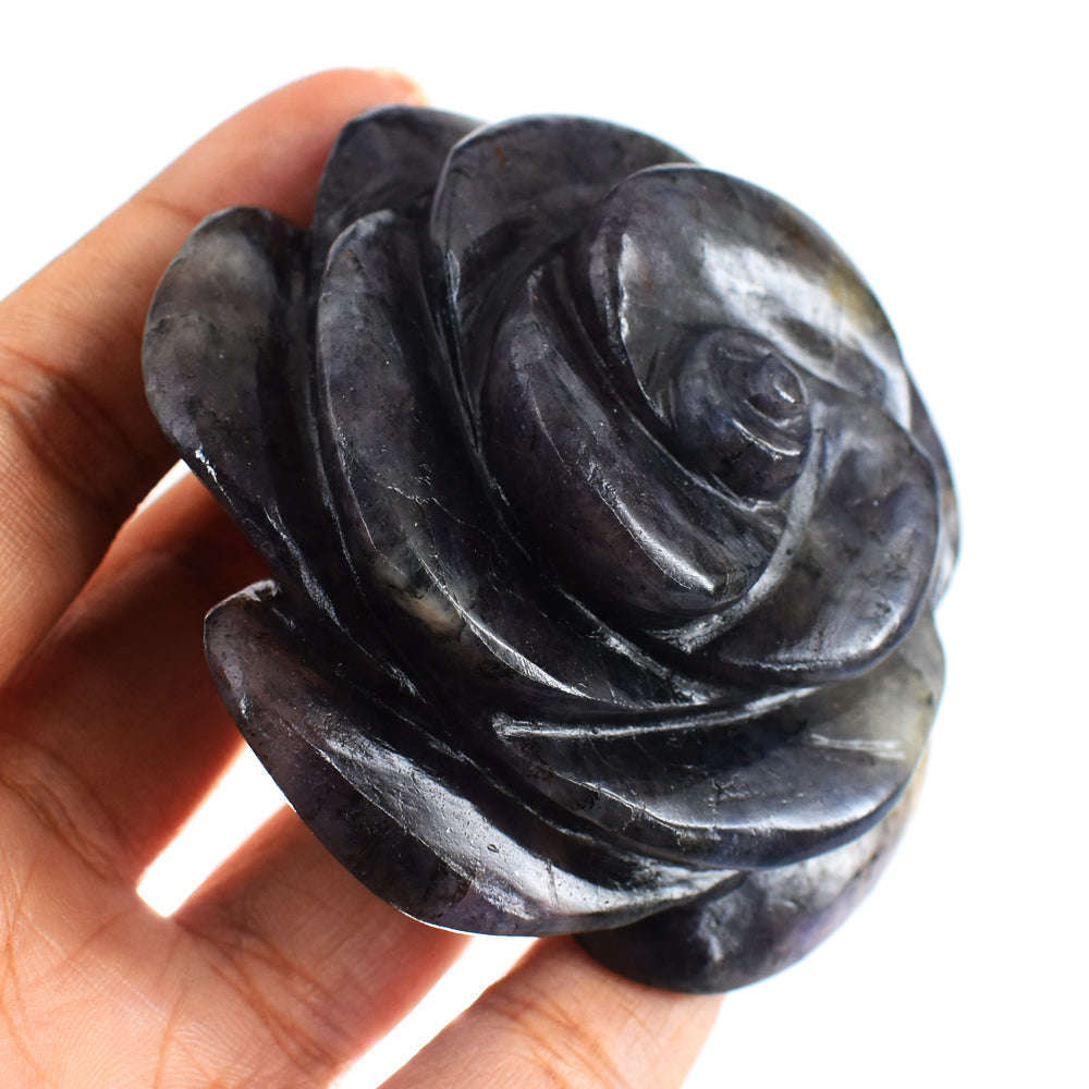 gemsmore:Genuine  803.00  Carats   Hand  Carved  Natural  Blue  Iolite  Flower  Rose Gemstone