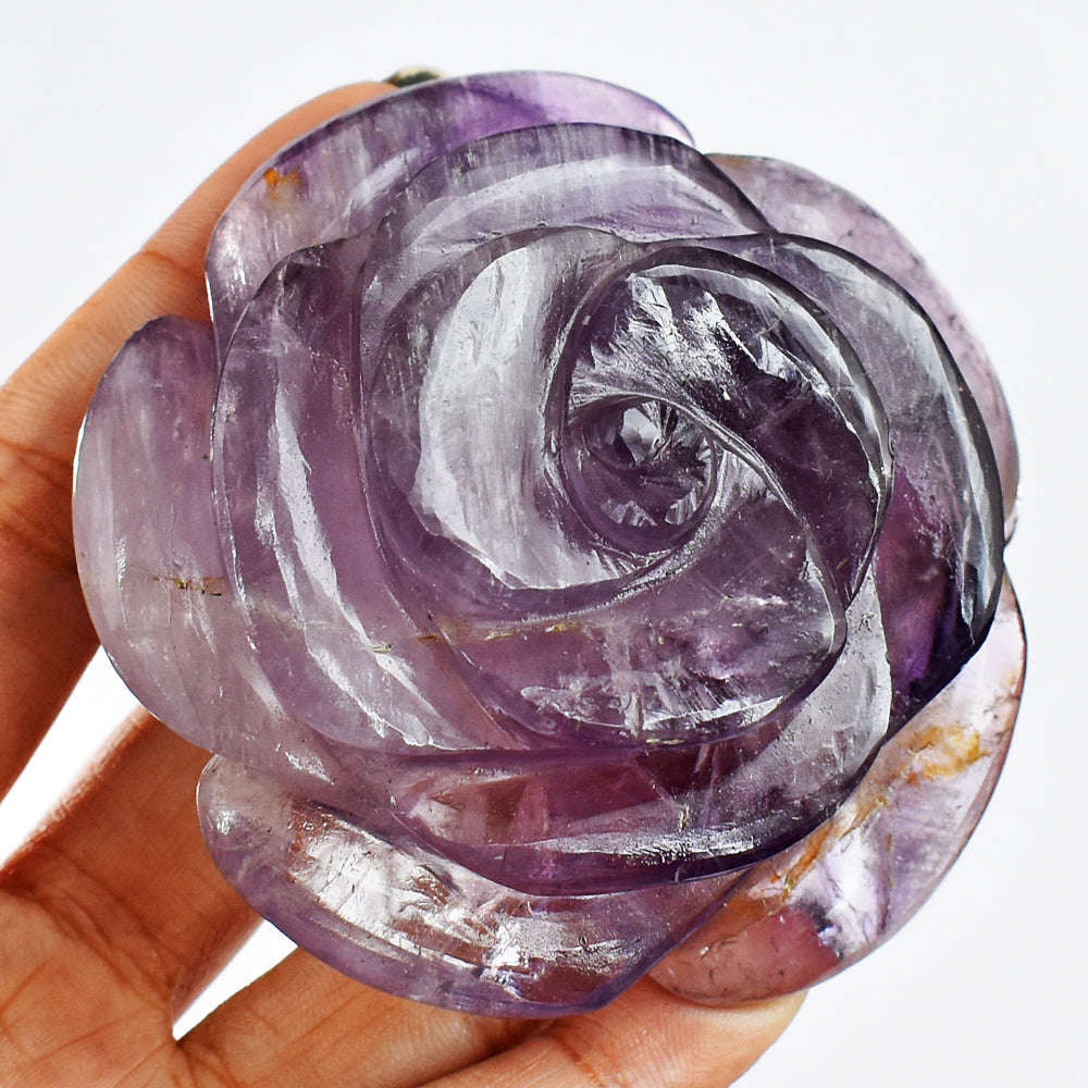 gemsmore:Genuine  808.00  Cts  Amazing  Amethyst  Hand  Carved  Rose  Flower Gemstone