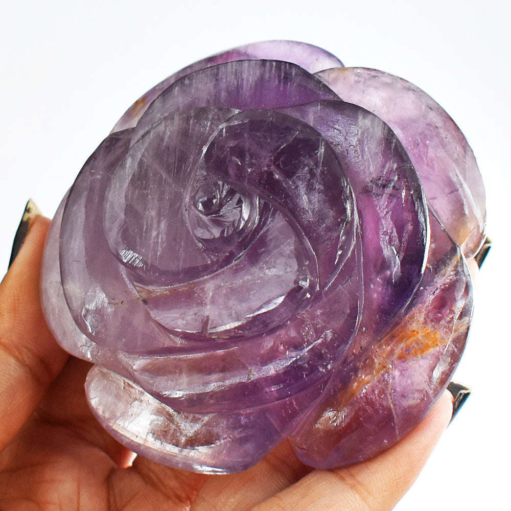 gemsmore:Genuine  808.00  Cts  Amazing  Amethyst  Hand  Carved  Rose  Flower Gemstone