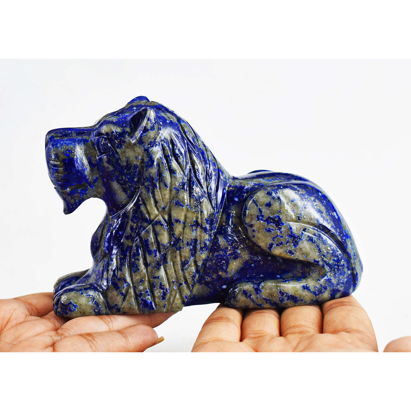 gemsmore:Genuine  Blue Lapis Lazuli  Hand Carved Genuine Crystal Gemstone Carving Lion