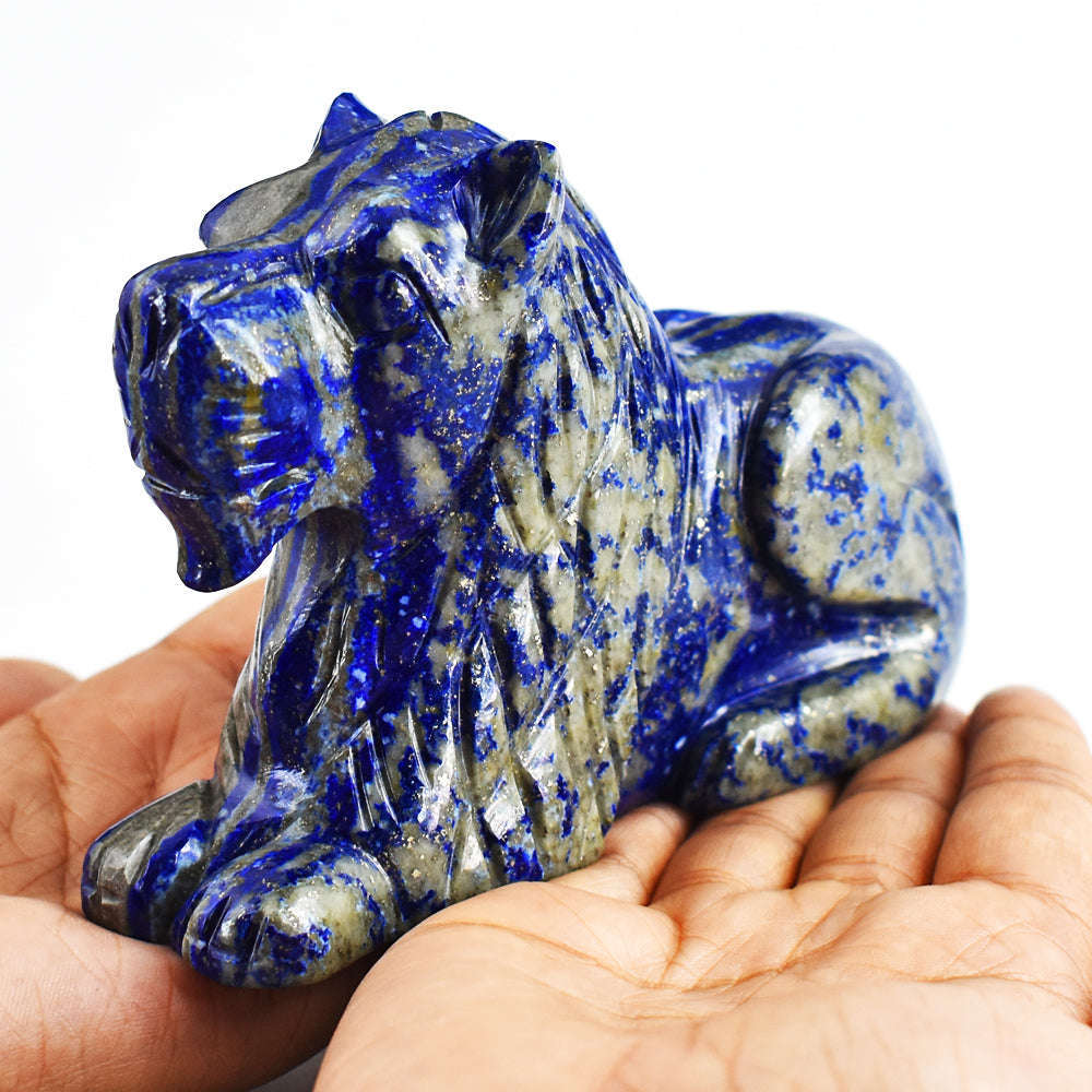 gemsmore:Genuine  Blue Lapis Lazuli  Hand Carved Genuine Crystal Gemstone Carving Lion