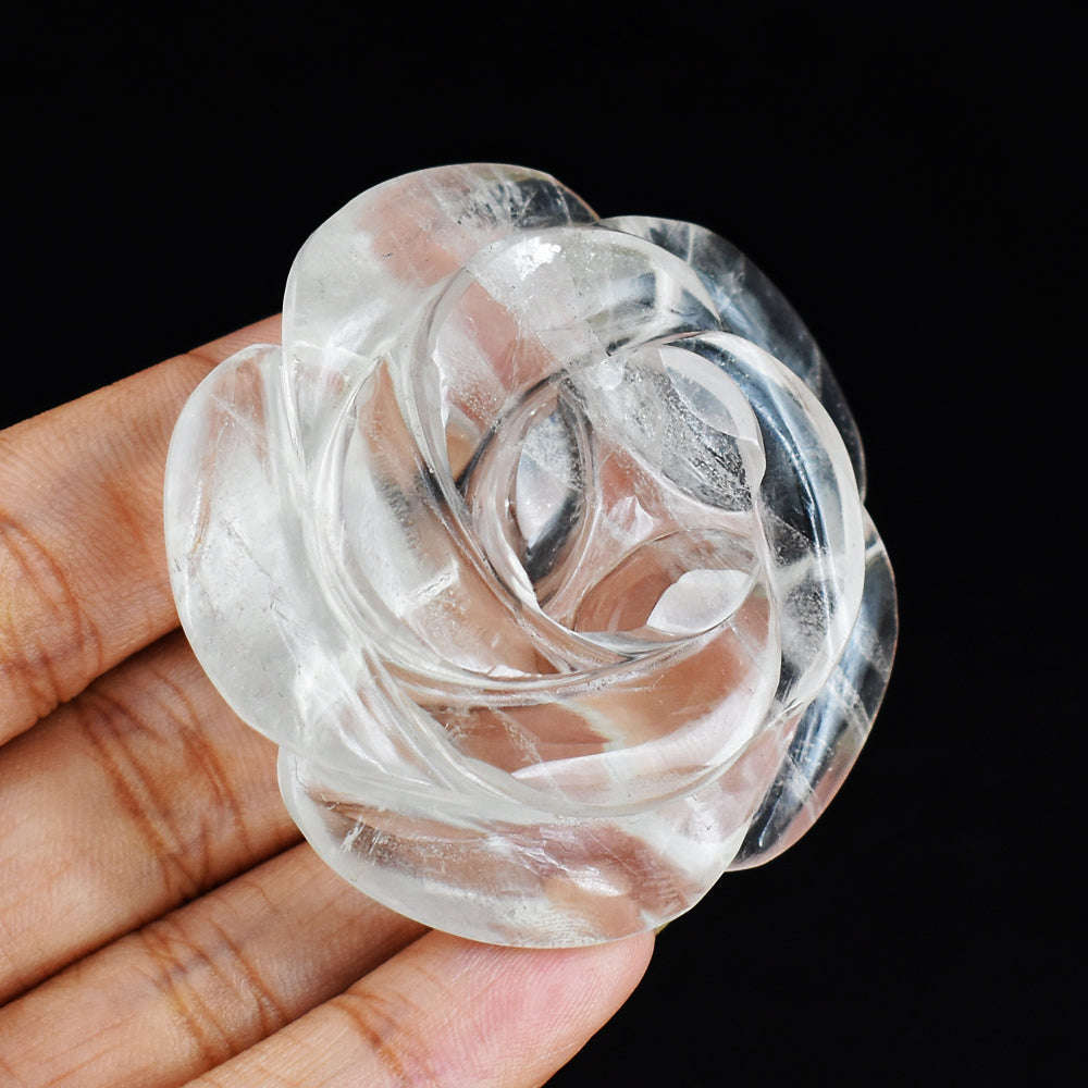 gemsmore:Genuine  White  Quartz  259.00  Carats  Hand Carved Rose Flower Carving Gemstone