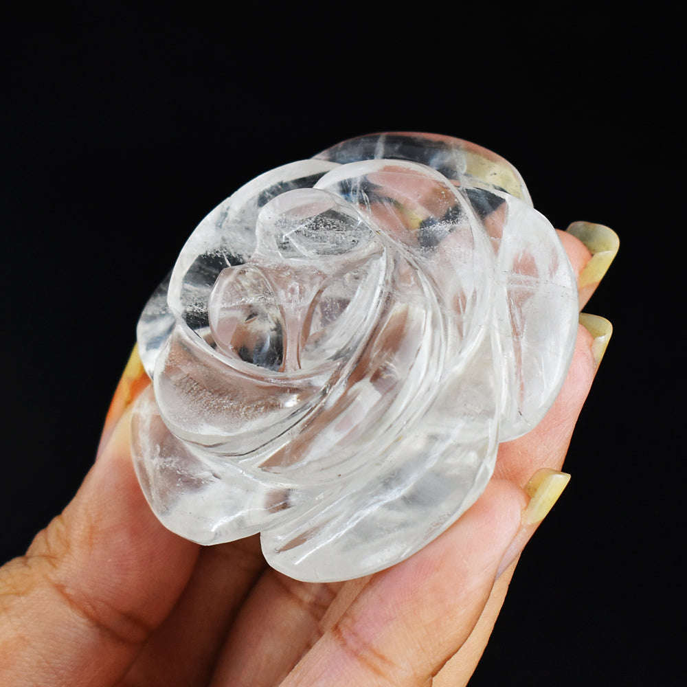 gemsmore:Genuine  White  Quartz  259.00  Carats  Hand Carved Rose Flower Carving Gemstone