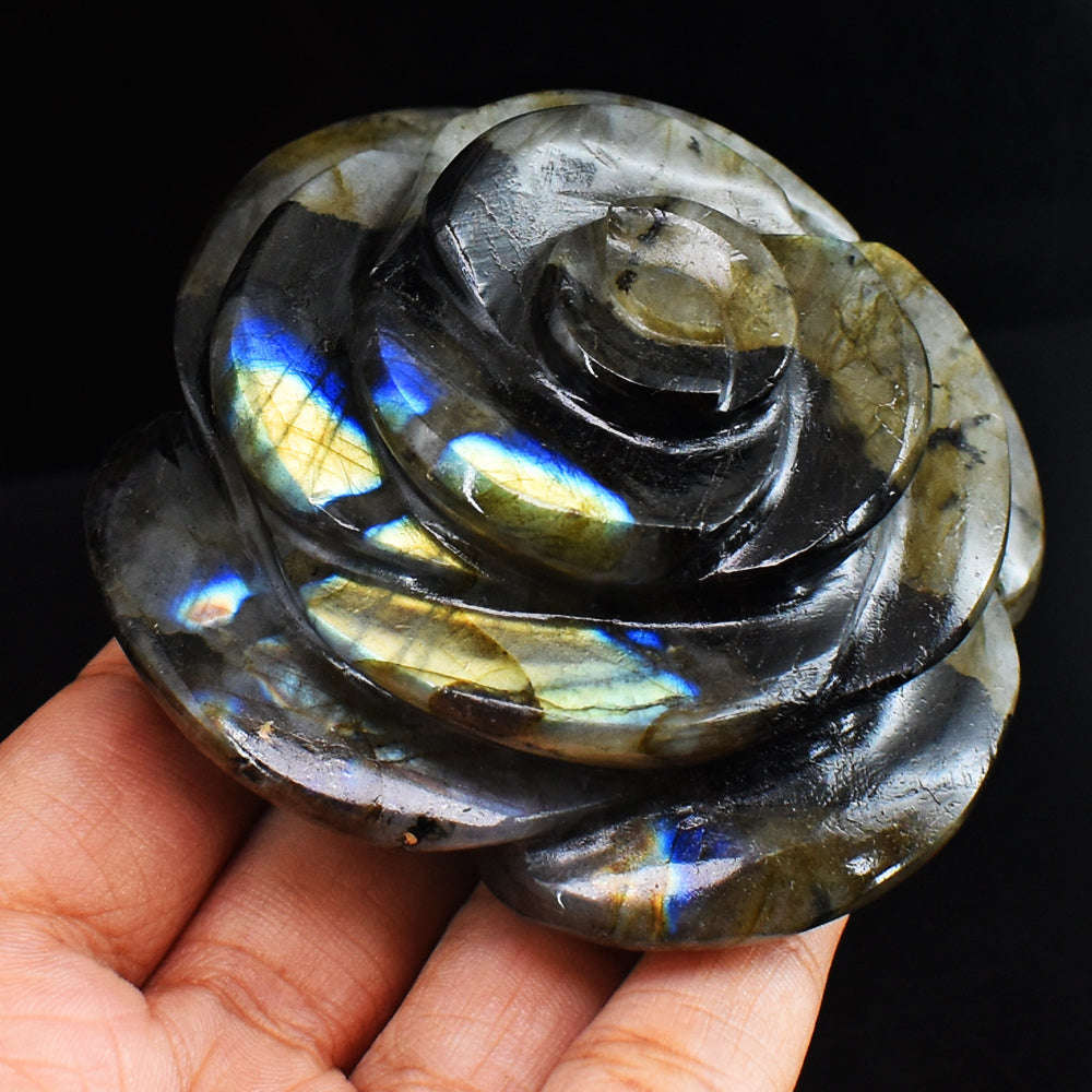 gemsmore:Golden &  Blue  Flash  Labradorite  1075.00 Cts  Genuine  Hand Carved  Gemstone Rose