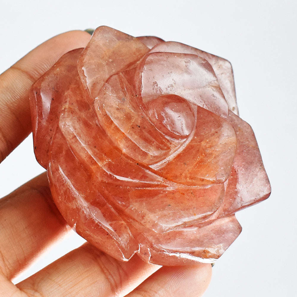 gemsmore:Gorgeous   671.00 Cts  Strawberry  Quartz  Hand  Carved  Rose  Gemstone  Carving