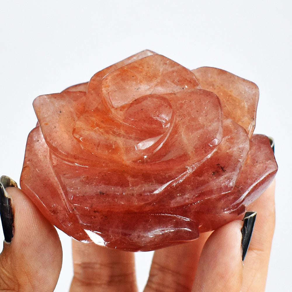 gemsmore:Gorgeous   671.00 Cts  Strawberry  Quartz  Hand  Carved  Rose  Gemstone  Carving