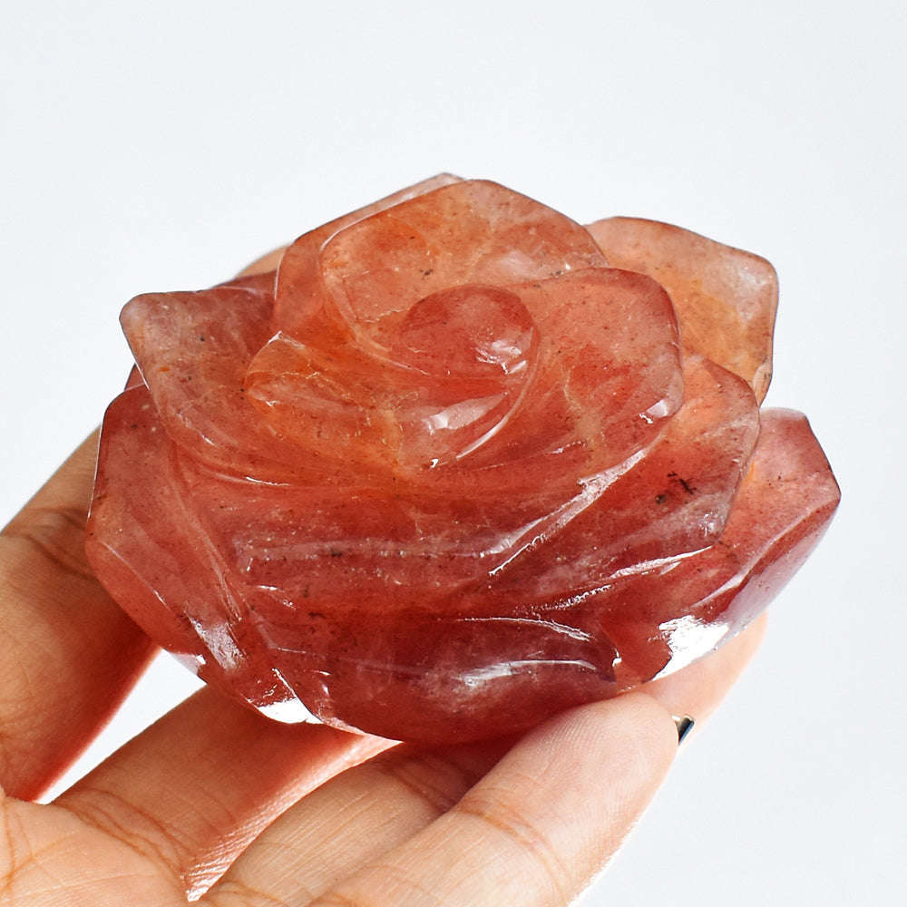 gemsmore:Gorgeous   671.00 Cts  Strawberry  Quartz  Hand  Carved  Rose  Gemstone  Carving