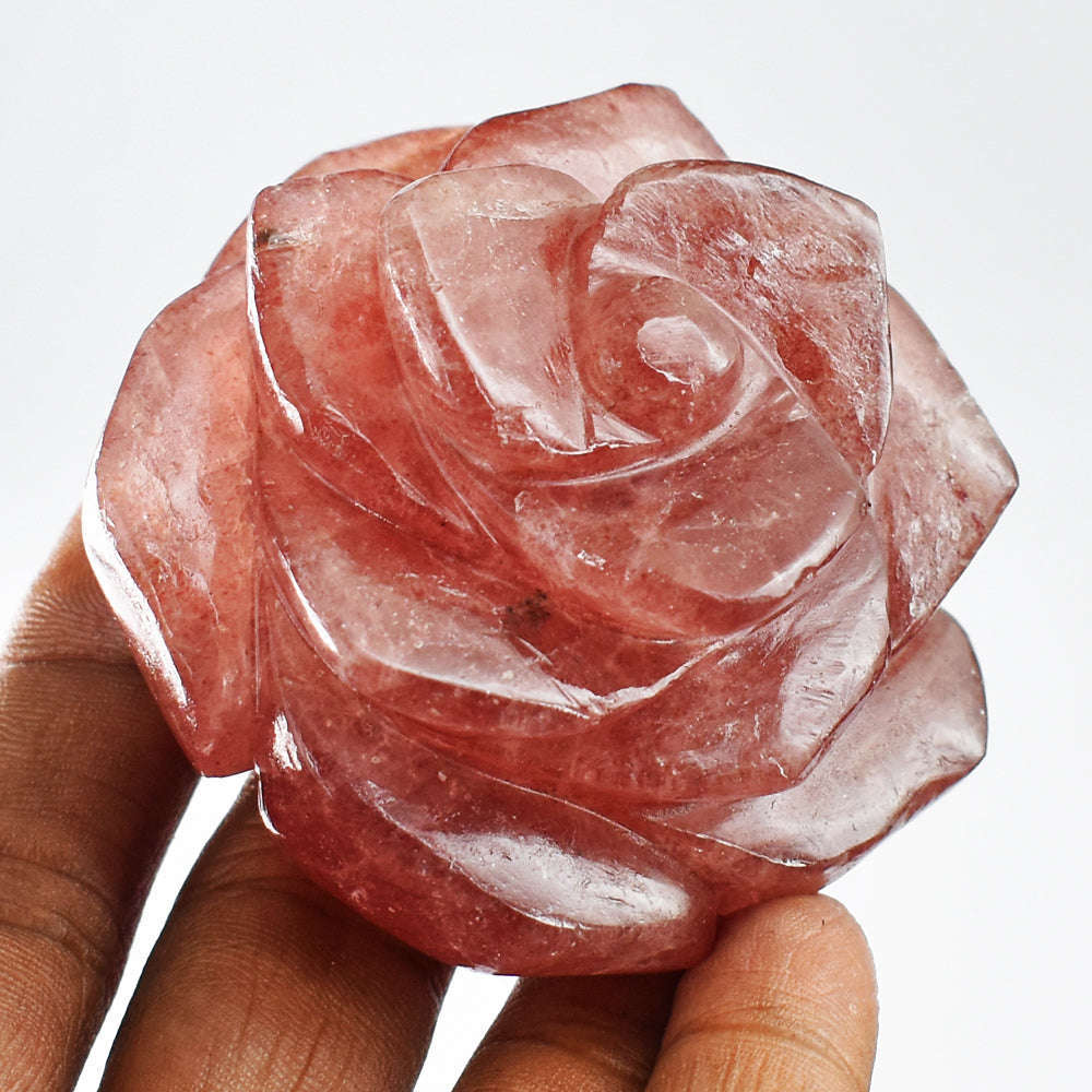 gemsmore:Gorgeous  838.00 Cts Genuine  Strawberry  Quartz  Hand  Carved  Rose  Gemstone  Carving