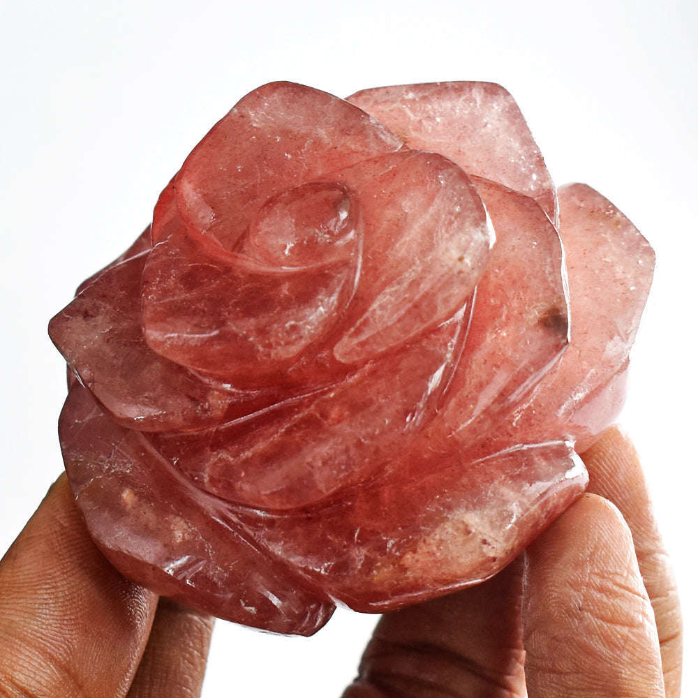 gemsmore:Gorgeous  838.00 Cts Genuine  Strawberry  Quartz  Hand  Carved  Rose  Gemstone  Carving