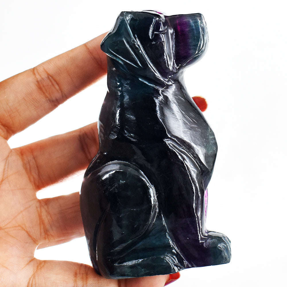 gemsmore:Natural 1096.00 Cts  Genuine  Multicolor Fluorite  Hand  Carved  Gemstone C arving Dog