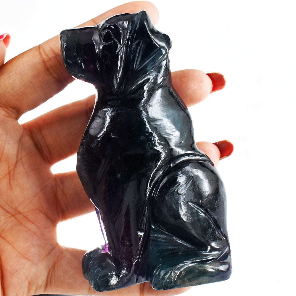 gemsmore:Natural 1096.00 Cts  Genuine  Multicolor Fluorite  Hand  Carved  Gemstone C arving Dog