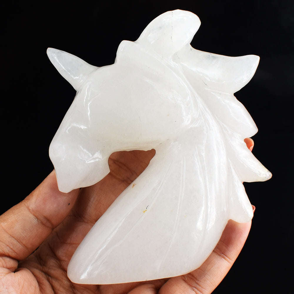 gemsmore:Natural  1343.00  Cts   Genuine  White  Quartz  Hand  Carved  Crystal Gemstone  Carving Unicorn Head