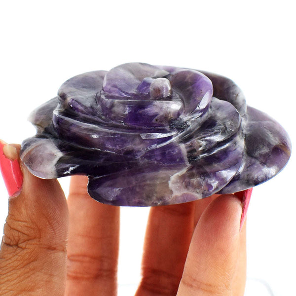 gemsmore:Natural  448.00  Cts  Genuine  Amethyst  Hand  Carved  Rose  Flower Gemstone