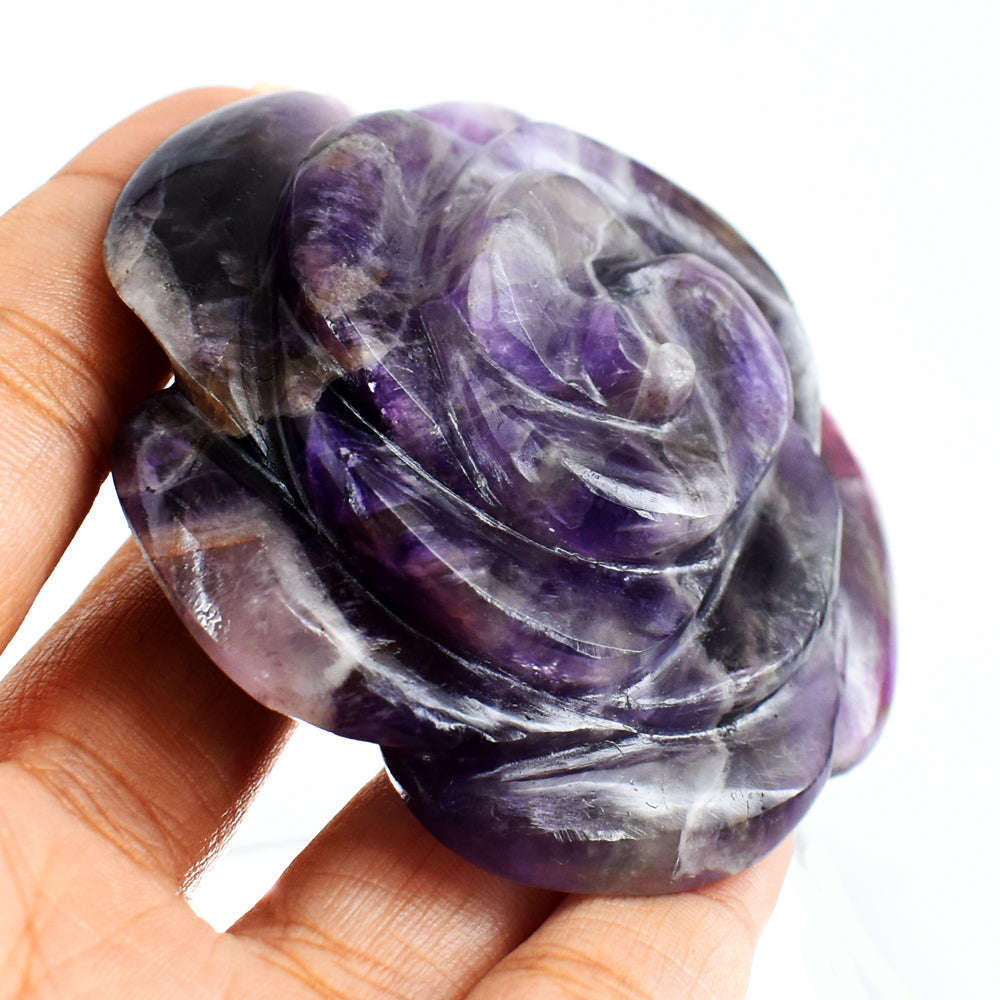 gemsmore:Natural  448.00  Cts  Genuine  Amethyst  Hand  Carved  Rose  Flower Gemstone