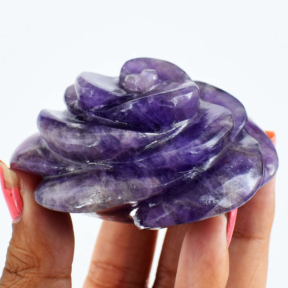 gemsmore:Natural  603.00  Cts  Genuine  Amethyst  Hand  Carved  Rose  Flower Gemstone