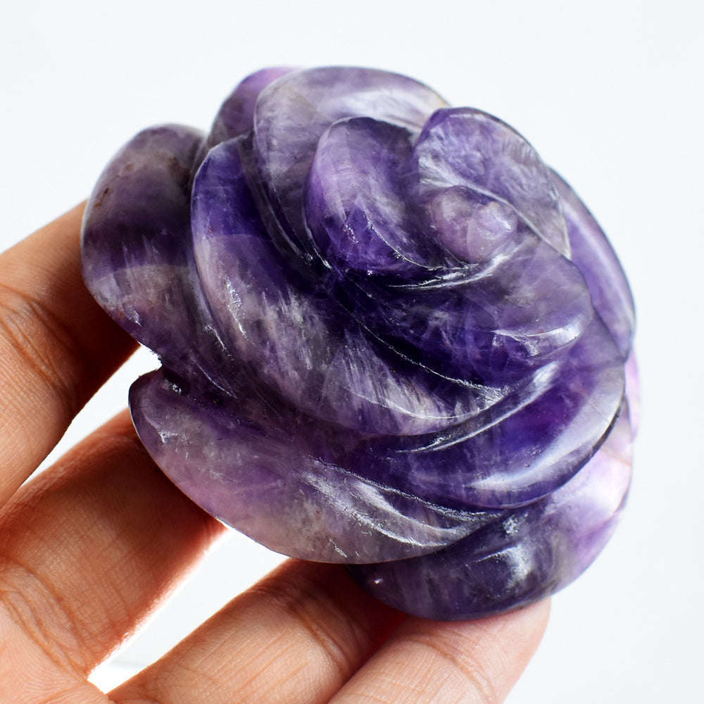 gemsmore:Natural  603.00  Cts  Genuine  Amethyst  Hand  Carved  Rose  Flower Gemstone